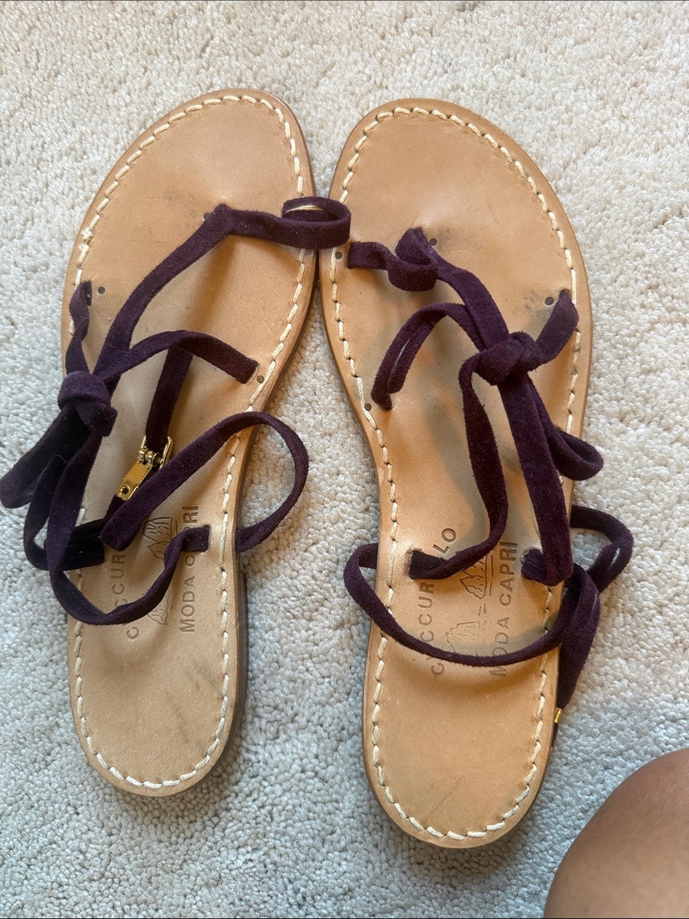 Leather Gladiator Tie Sandals in Dark Plum